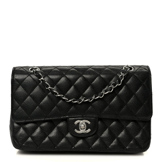Caviar Quilted Medium Double Flap Black
