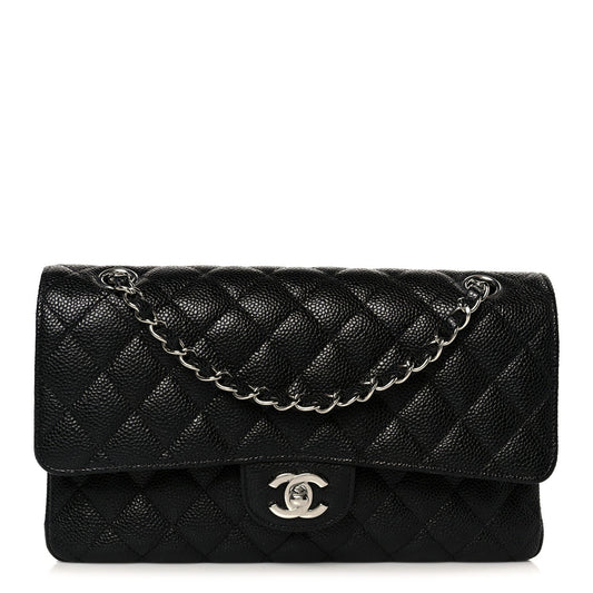 Caviar Quilted Medium Double Flap Black