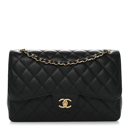 Caviar Quilted Jumbo Double Flap Black