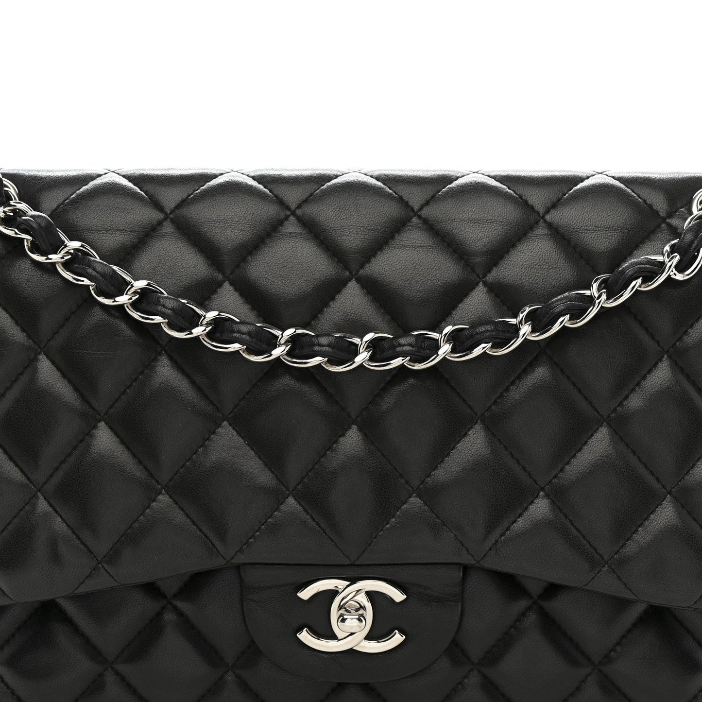 Lambskin Quilted Jumbo Double Flap Black