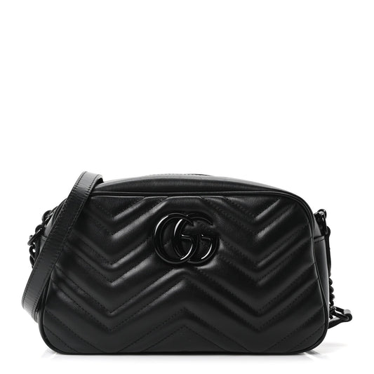 Calfskin Matelasse Monochrome Small GG Marmont Chain Shoulder Bag Black