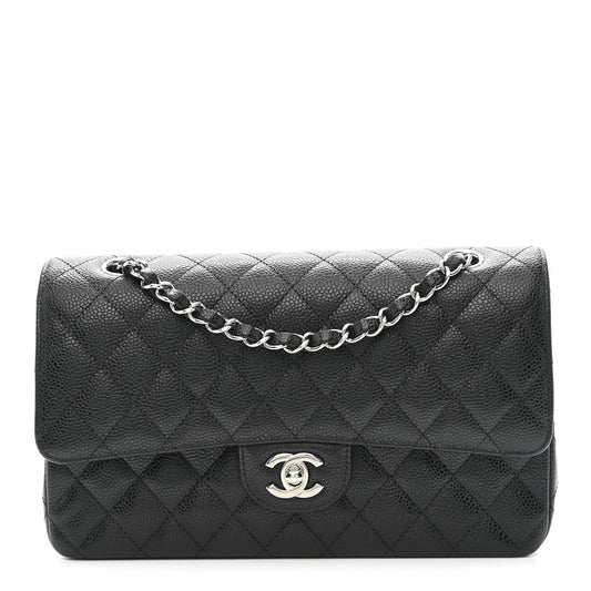 Caviar Quilted Medium Double Flap Black
