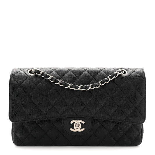 Caviar Quilted Medium Double Flap Black
