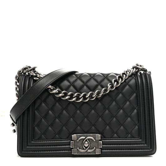 Calfskin Quilted Medium Boy Flap Black