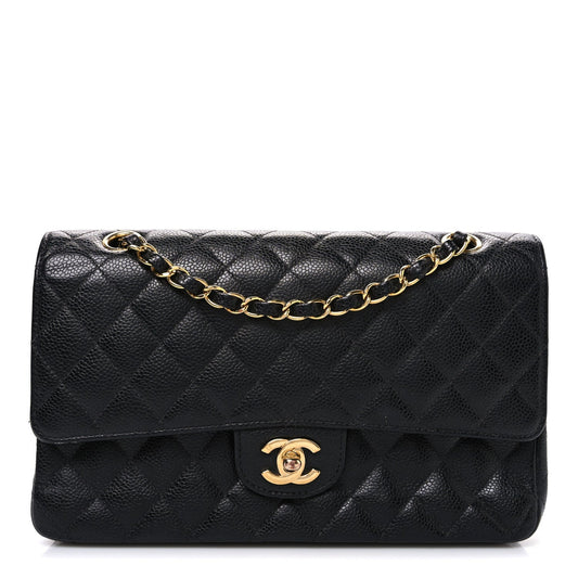 Caviar Quilted Medium Double Flap Black
