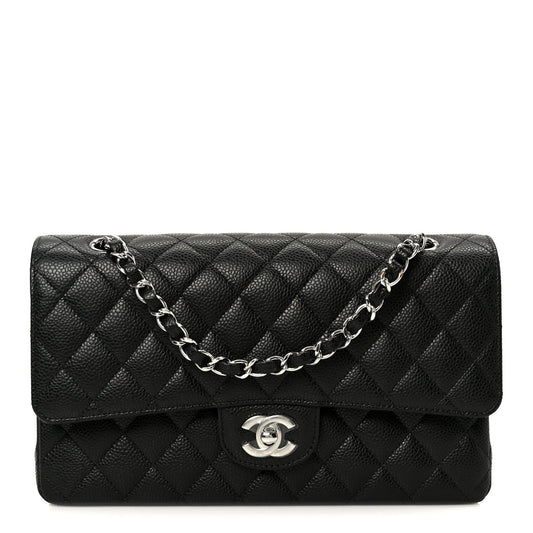 Caviar Quilted Medium Double Flap Black