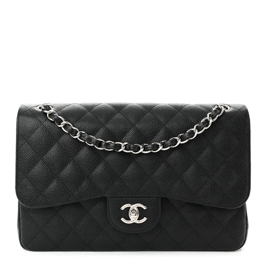 Caviar Quilted Jumbo Double Flap Black