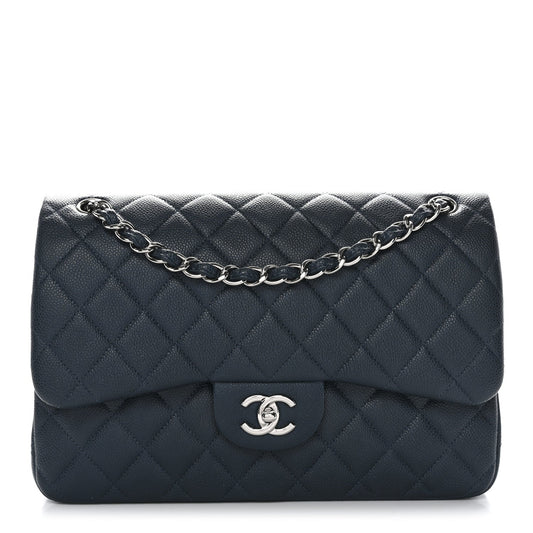 Caviar Quilted Jumbo Double Flap Blue