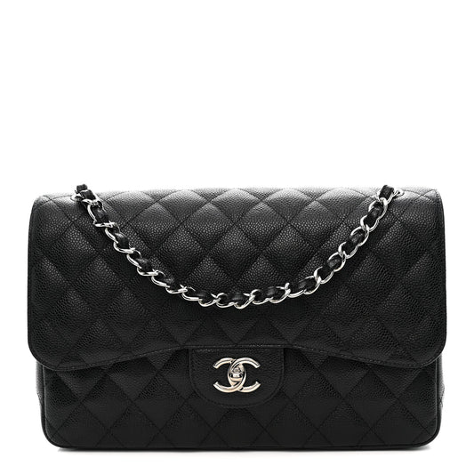 Caviar Quilted Jumbo Double Flap Black