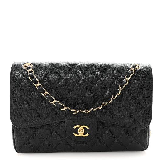 Caviar Quilted Jumbo Double Flap Black
