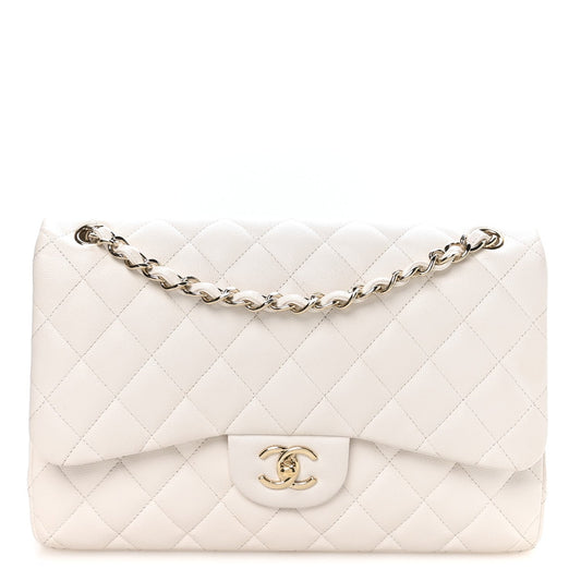 Caviar Quilted Jumbo Double Flap White