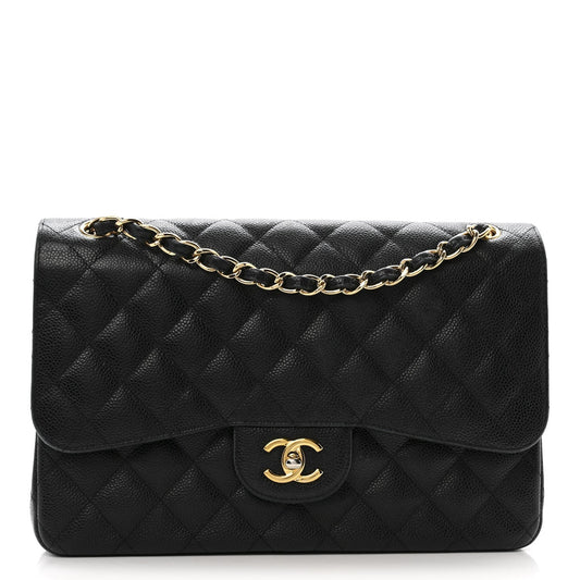 Caviar Quilted Jumbo Double Flap Black