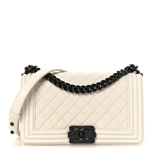 Calfskin Quilted Medium Boy Flap White