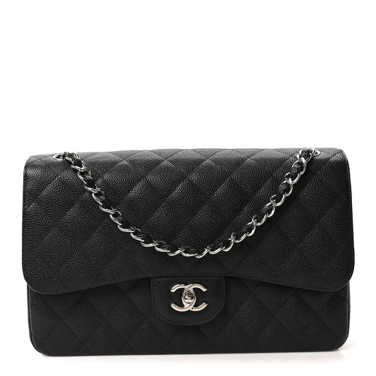 Caviar Quilted Jumbo Double Flap Black