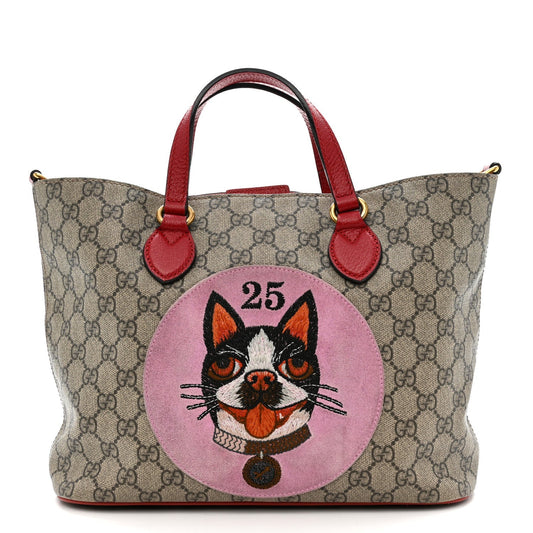 Soft GG Supreme Monogram Web Bosco Patch Small Crossbody Tote Beige Malva Hibiscus Red