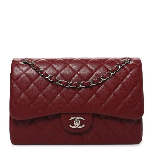 Caviar Quilted Jumbo Double Flap Burgundy