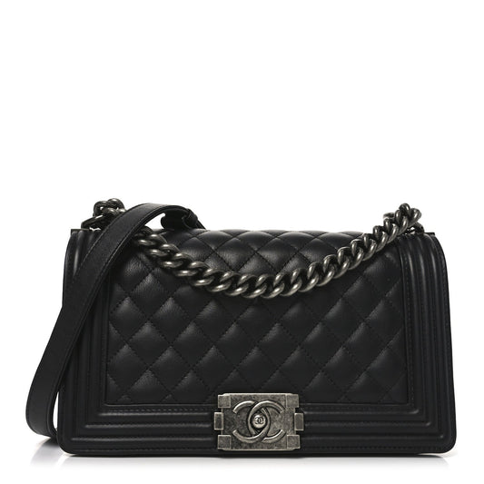 Calfskin Quilted Medium Boy Flap Black