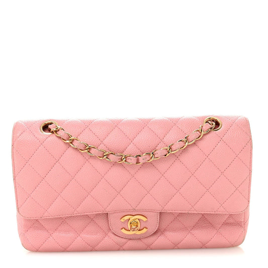 Caviar Quilted Medium Double Flap Light Pink