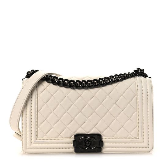 Calfskin Quilted Medium Boy Flap White