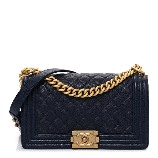 Caviar Quilted Medium Boy Flap Navy
