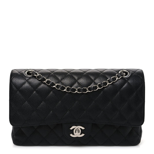 Caviar Quilted Medium Double Flap Black