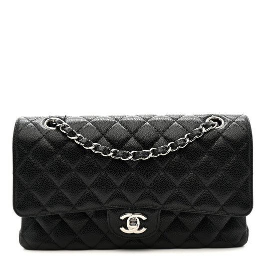 Caviar Quilted Medium Double Flap Black
