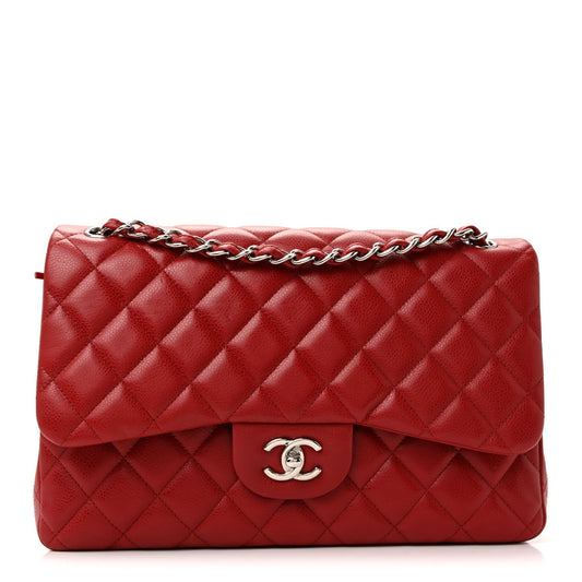 Caviar Quilted Jumbo Double Flap Dark Red