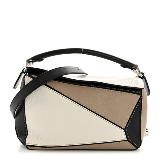 Calfskin Small Puzzle Bag Sand Soft White Black