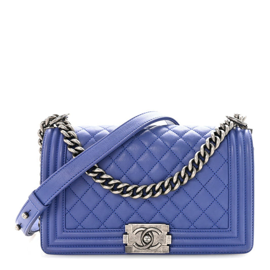 Calfskin Quilted Medium Boy Flap Blue