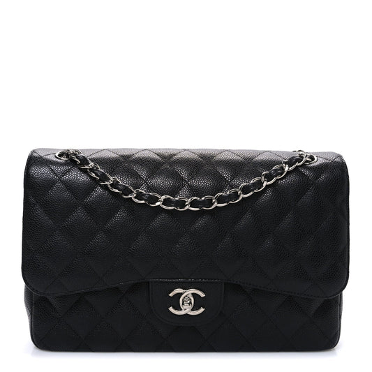 Caviar Quilted Jumbo Double Flap Black