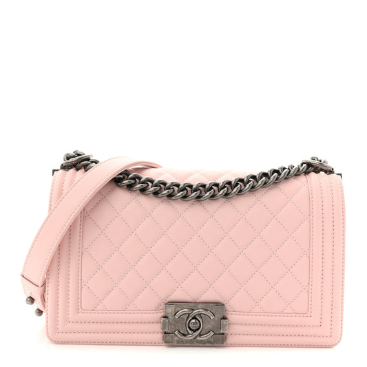 Calfskin Quilted Medium Boy Flap Light Pink