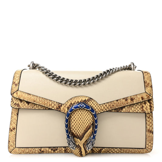 Calfskin Snakeskin Enamel Small Dionysus Shoulder Bag White Beige Electric Blue