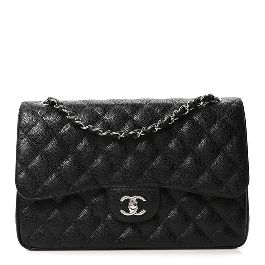 Caviar Quilted Jumbo Double Flap Black