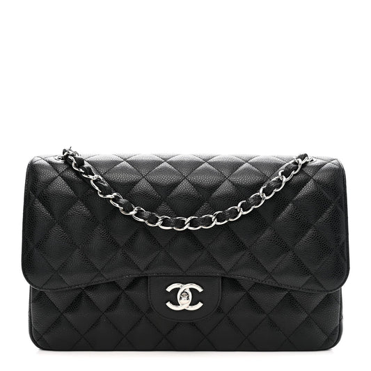 Caviar Quilted Jumbo Double Flap Black