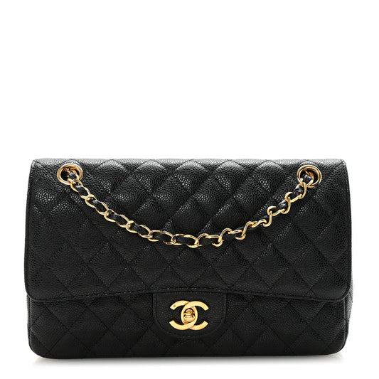 Caviar Quilted Medium Double Flap Black