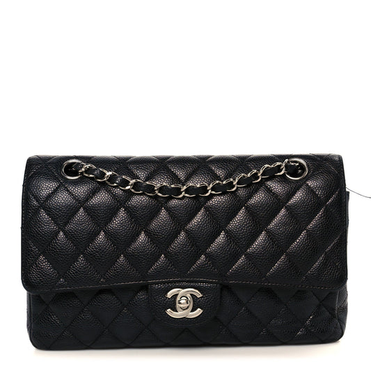 Caviar Quilted Medium Double Flap Black