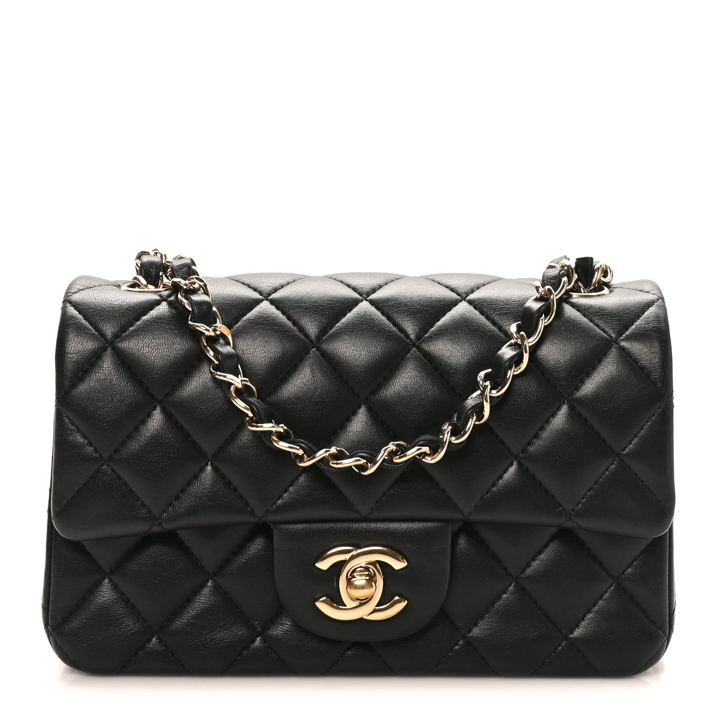 Lambskin Quilted Mini Rectangular Flap Black