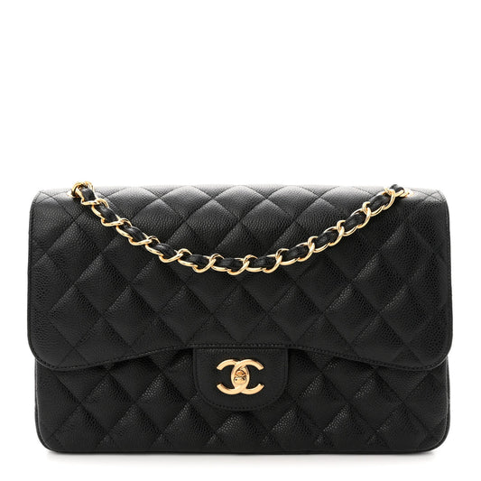 Caviar Quilted Jumbo Double Flap Black