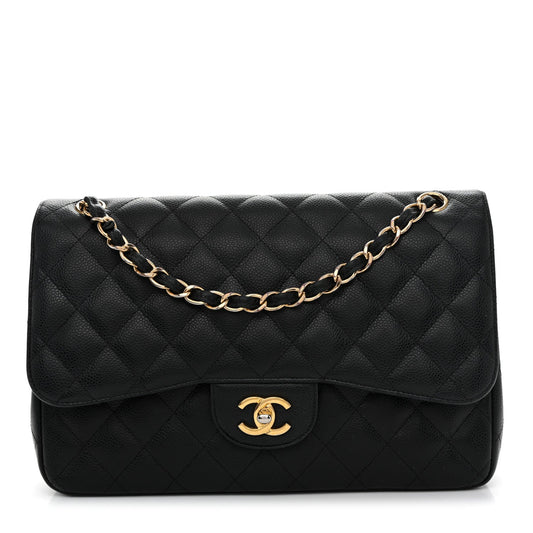 Caviar Quilted Jumbo Double Flap Black