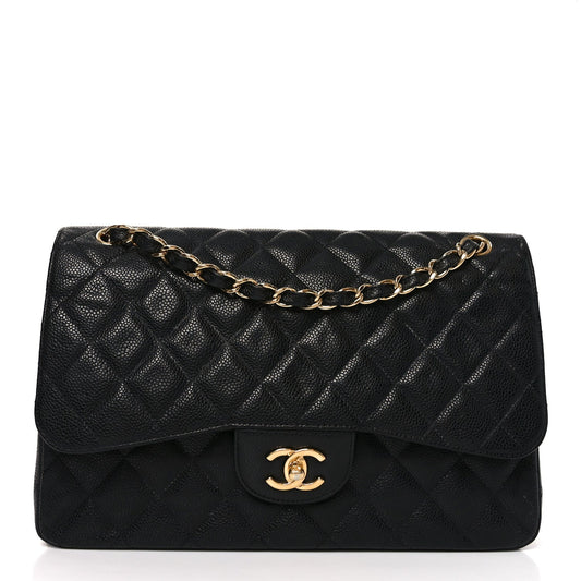 Caviar Quilted Jumbo Double Flap Black