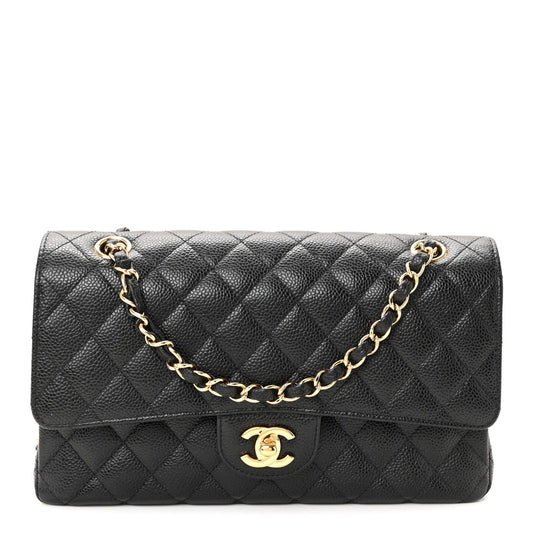 Caviar Quilted Medium Double Flap Black