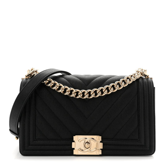 Caviar Chevron Quilted Medium Boy Flap Black