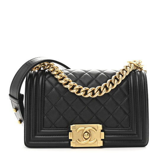 Calfskin Quilted Small Boy Flap Black