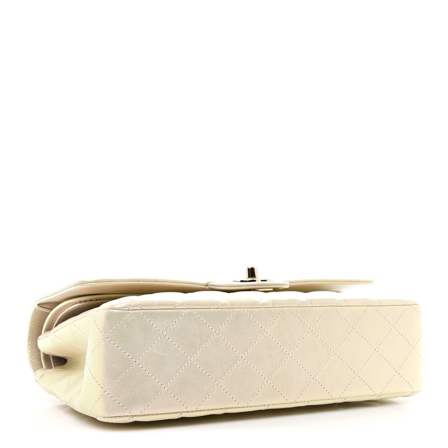 Iridescent Lambskin Quilted Medium Double Flap Ivory