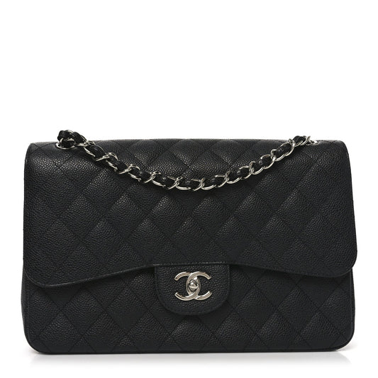 Caviar Quilted Jumbo Double Flap Black