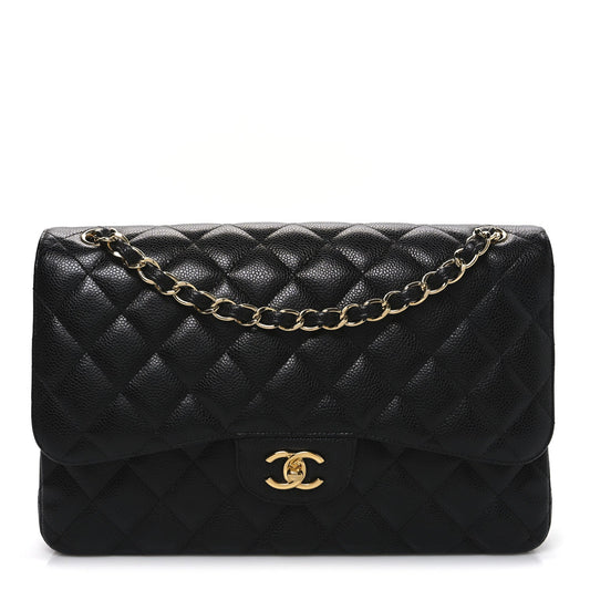 Caviar Quilted Jumbo Double Flap Black