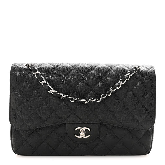 Caviar Quilted Jumbo Double Flap Black