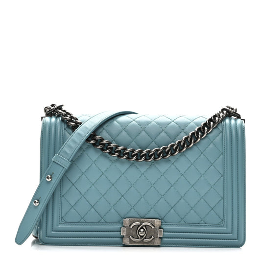 Calfskin Quilted New Medium Boy Flap Blue