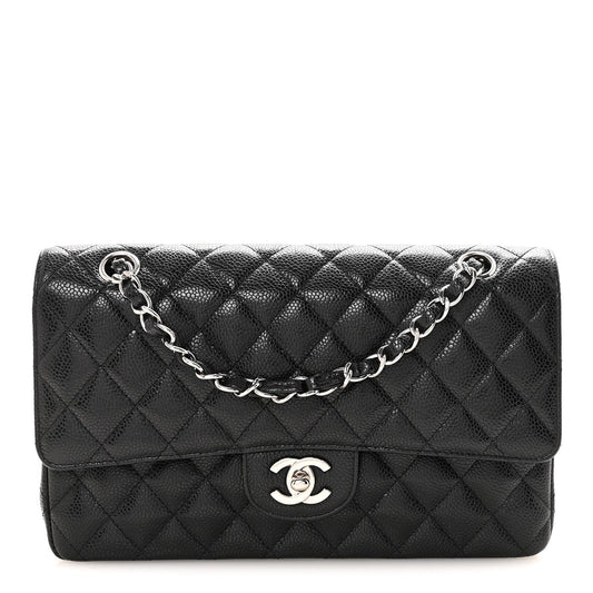Caviar Quilted Medium Double Flap Black