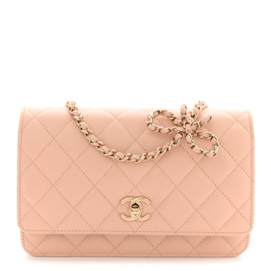 Caviar Quilted CC Turnlock Wallet On Chain WOC Beige